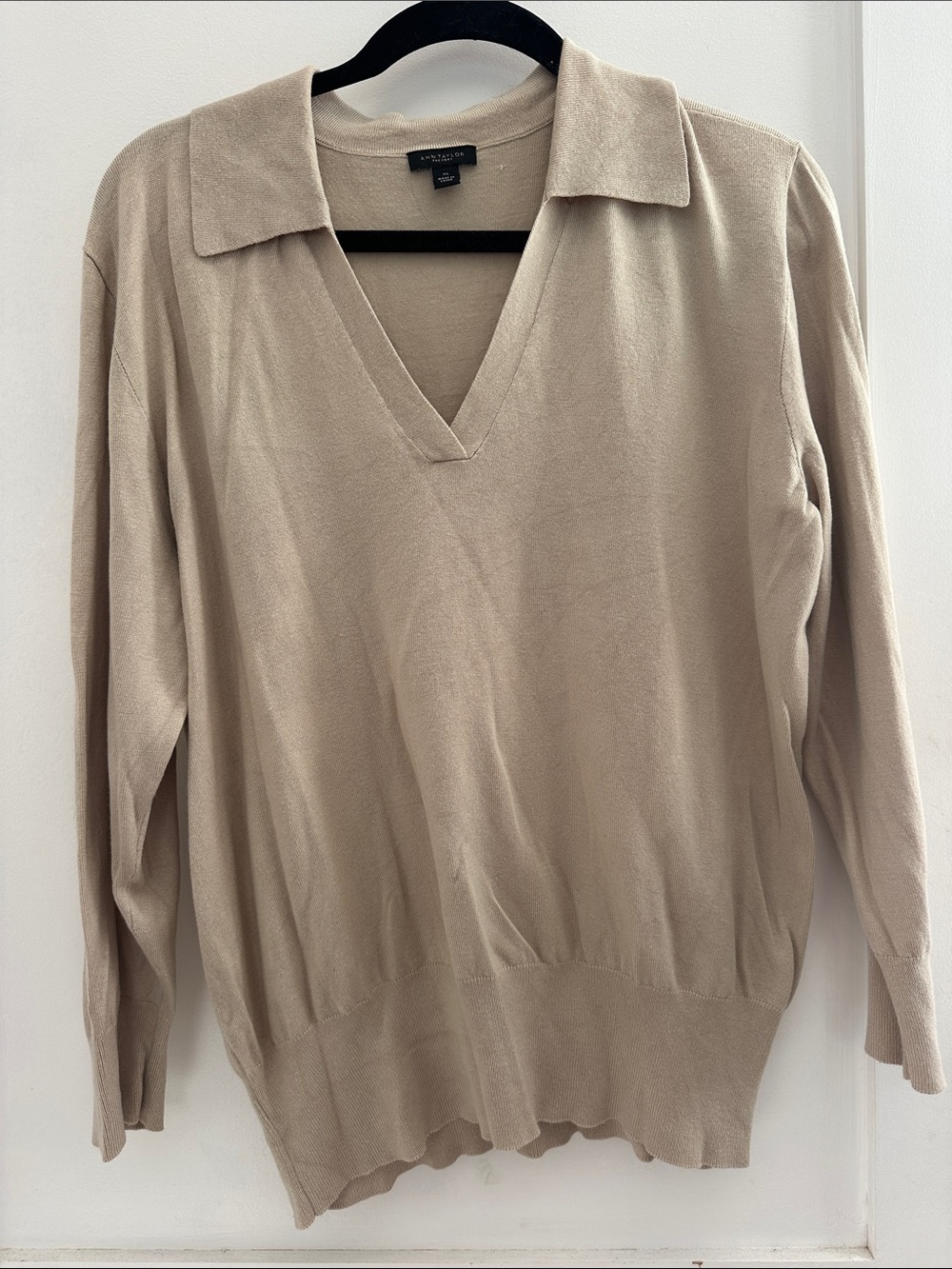 Ann Taylor Factory Beige V-Neck Collared Sweater